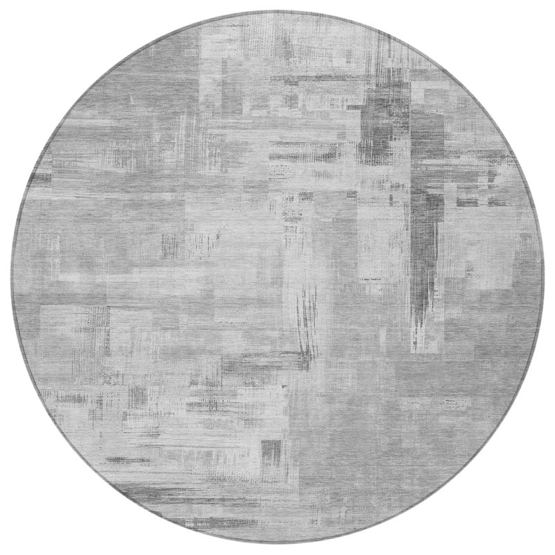 Tapis d'intérieur rond lavable abstrait gris et blanc cassé 8 pi