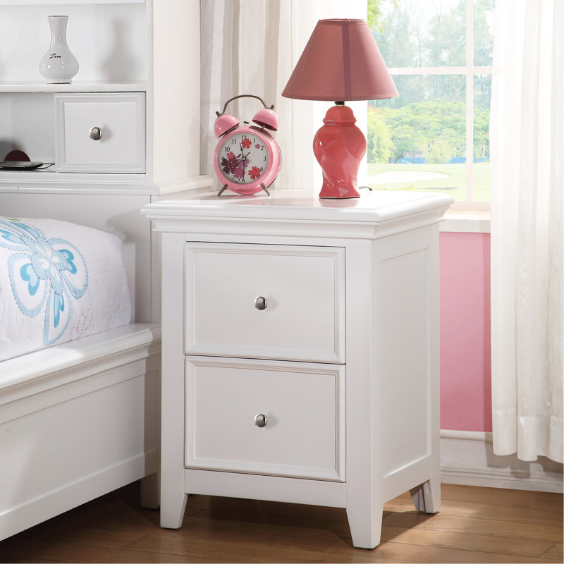 Table de chevet transitionnelle pour chambre à coucher avec 2 tiroirs en éblouissant blanc - pin traité magnifique