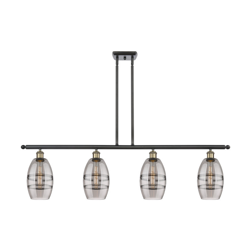 Luminaire suspendu rond / ovale pour îlot de cuisine à 4 lumières Dundrod, Gris fumée clair, Laiton antique noir