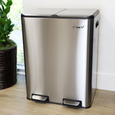 Elama 2 Section 30 Liter/ 8 Gal Each Section Trash and Recycling Step Bin with Slow Close Mechanism