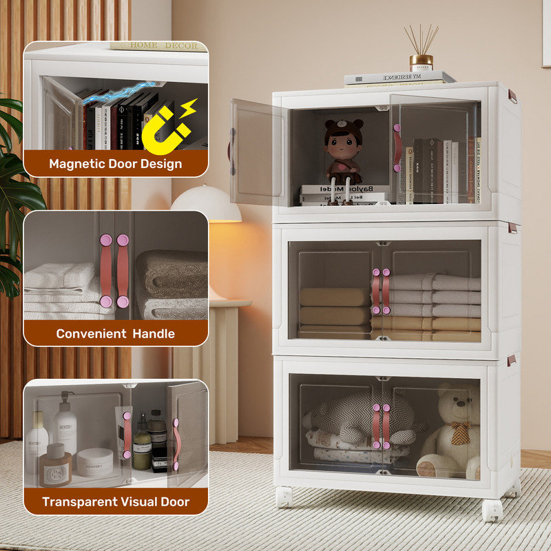 Armoire de rangement pliable à 2 niveaux - Organisateur pliable en plastique PP robuste pour placard, chambre à coucher, garage et dortoir, aucun outil nécessaire, facile à ranger