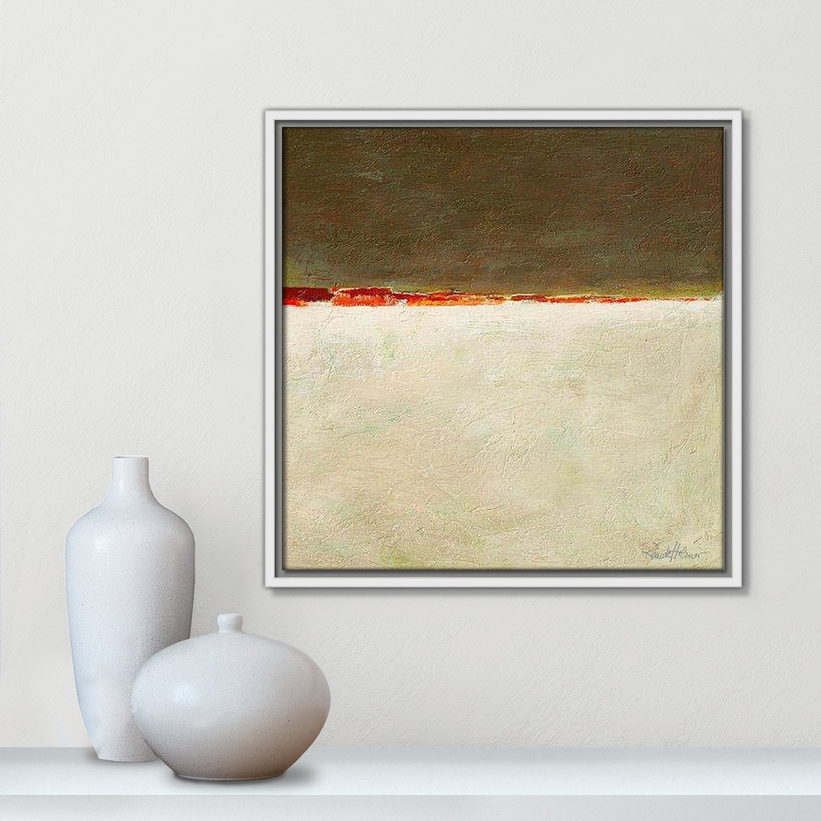 Orange Horizon I by Renate Holzner, 17.5'' H x 17.5'' W x 2'' D, White Framed