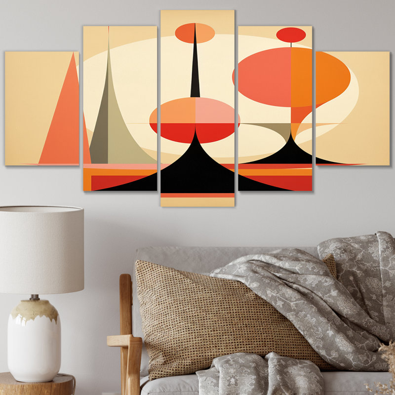 «Full Moon Mountains Midcentury Geometric Abstract», décoration murale moderne Mid-Century - 5 panneaux