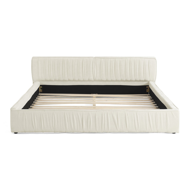 Queen Size Upholstered Bed Frame, Beige