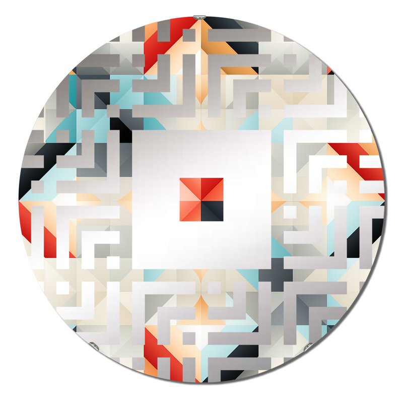 Red And Grey Lattices Geometric Matrix Grid - Square Wall Mirror, 23.6" x 23.6"