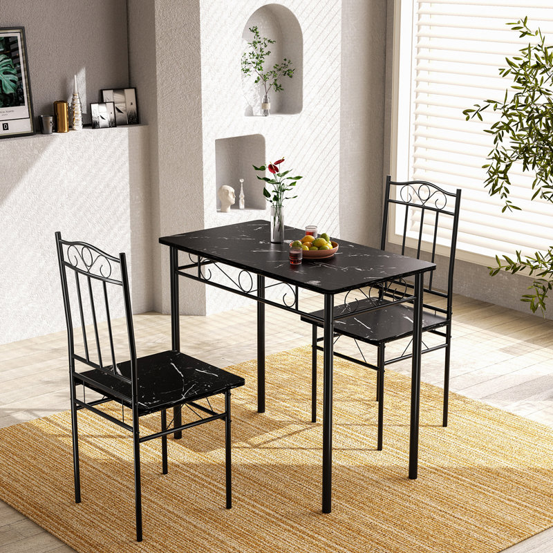 Barnabas 2 - Person Dining Set, Black, Vintage Brown, Vintage Brown/Black
