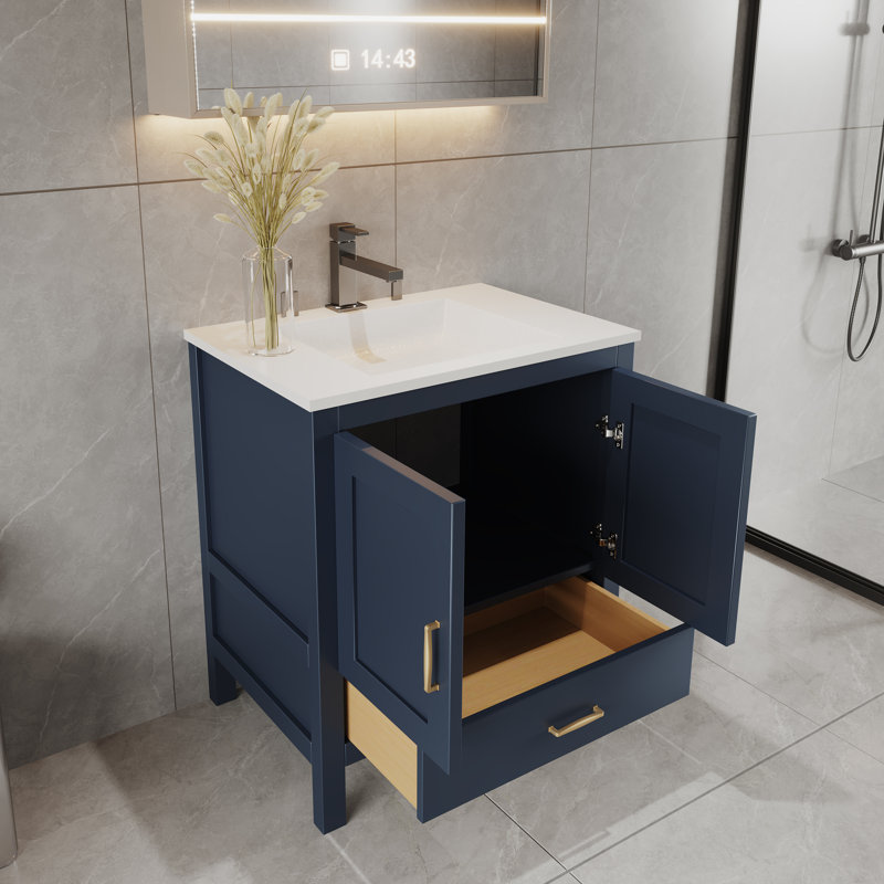 Meuble-lavabo bleu 24 po avec tiroir inférieur