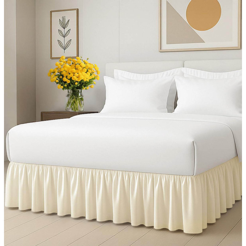 Full Size Ruffled Bed Skirt: 15-Inch Drop, Off White