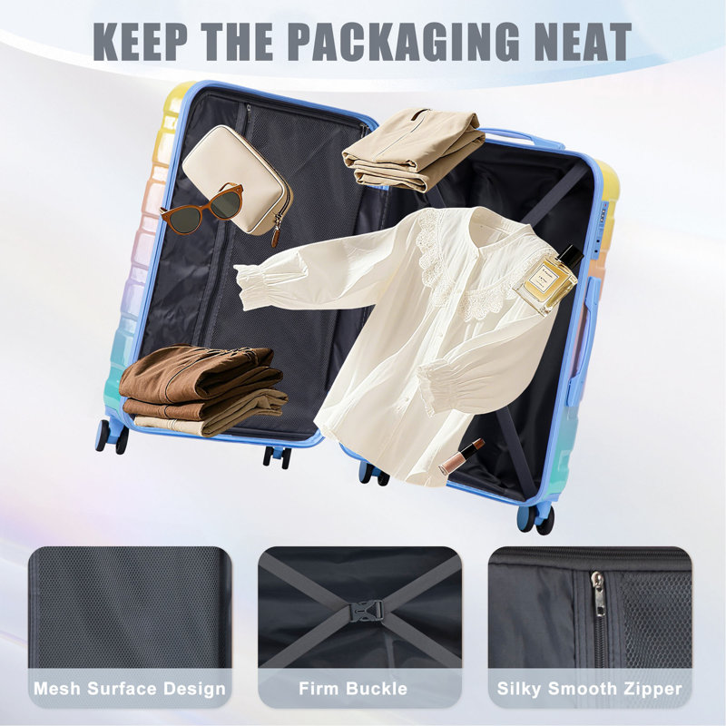 20 po / 24 po / 28 po 3 pièces / ensemble dans une valise à roulettes pivotantes pour PC, valise de transport, avec dégradé de couleurs et serrure à combinaison
