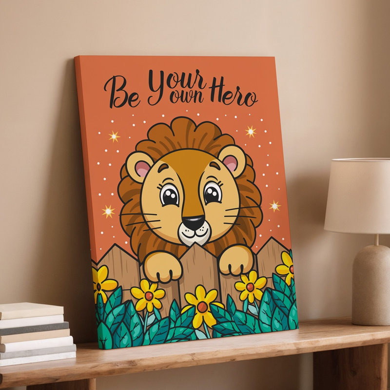 Toile, "Un lion joyeux" avec une crinière moelleuse qui jette un coup d'œil sur l'art mural, H 40 po x l 30 po