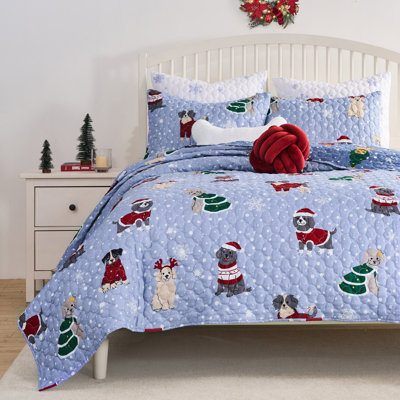 Ensemble de courtepointe 2 pièces Green Whisters de Greenland Home Fashions Blue 68 x 88 + 20 x 26