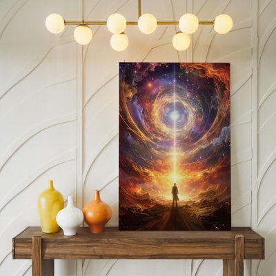 Cosmic Solitude Canvaslone Figure Gazing At Glowing Light In Surreal Universe Canvas Wall Art Ready To Hang Gallery Wrapped Home Decor