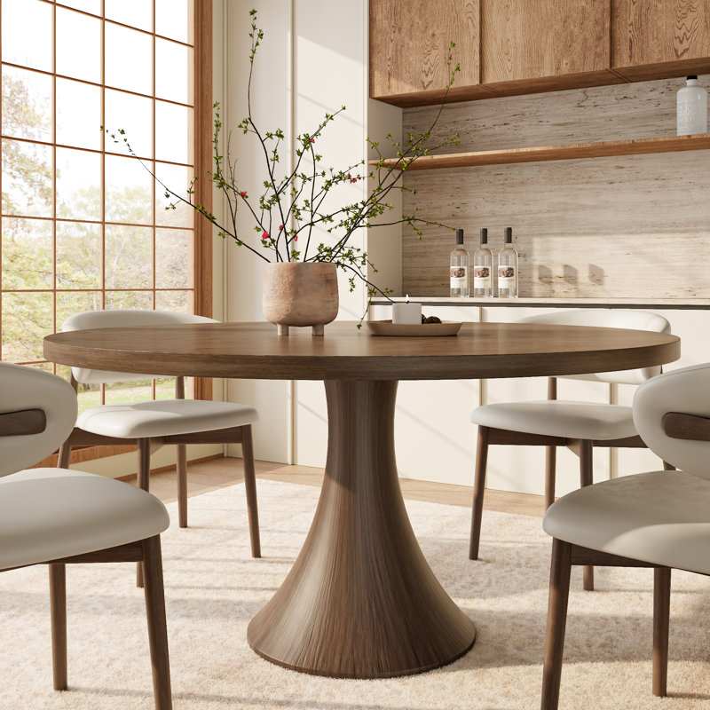 5/7 Pieces Solid Wood Dining Table Set Farmhouse Round Pedestal, 29.52" H x 59.05" W x 59.05" D, 7 Pieces: Table, 6 Chairs