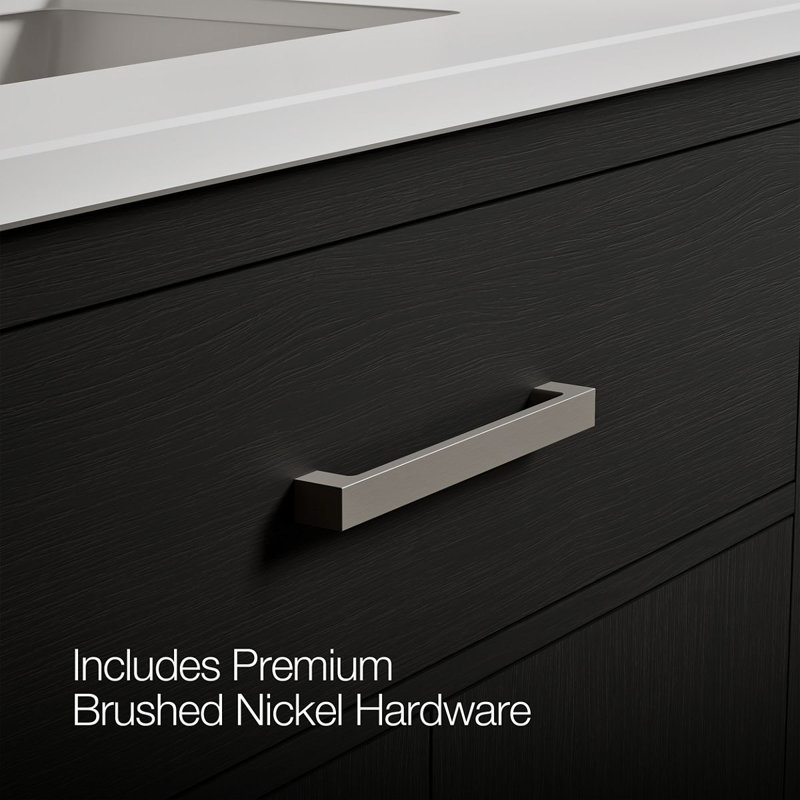 Kresla 36 In. Bathroom Vanity Cabinet With Sink And Quartz Top, Black Oak, Brushed Nickel