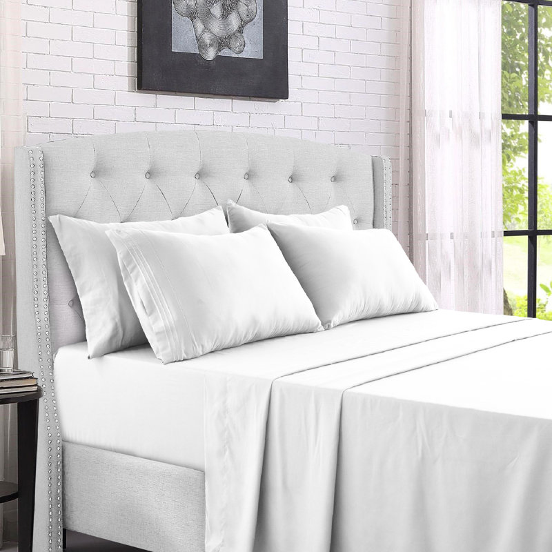 Ensemble de literie en microfibre 1800 Series, Ensemble de drap pour lit grand avec deux taies d', Blanc
