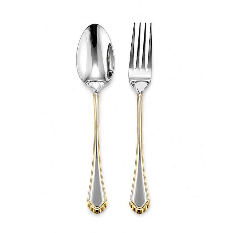 Ensemble de cuillères et fourchettes de table en acier inoxydable 18/10 avec garniture dorée Shell Design, pour 12 personnes
