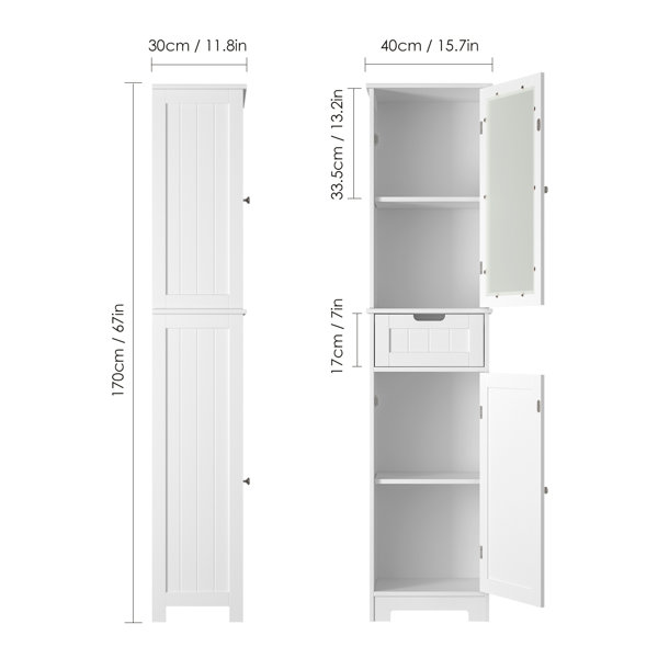 LORDEAR 13.4 in. W x 9.1 in. D x 66.9 in. H White Linen Cabinet