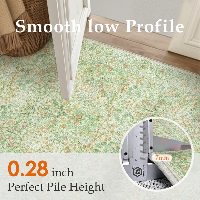 Tapis floral rétro lavable à la machine avec envers antidérapant Alora, Rectangle 5 pi x 7 pi