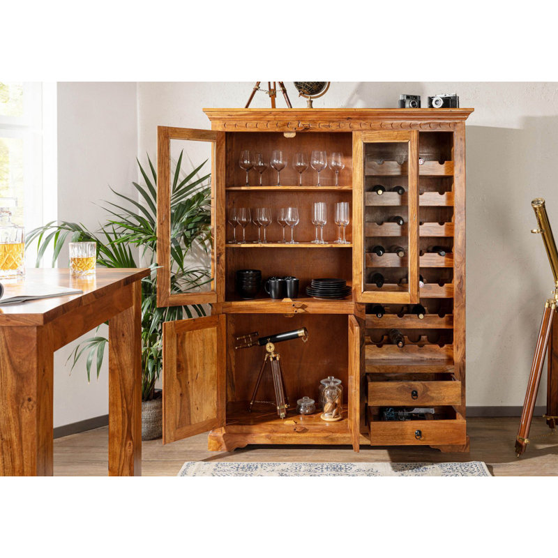 Oxford 28 Bottle Solid Wood Floor Wine Bottle & Glass Rack, Honey