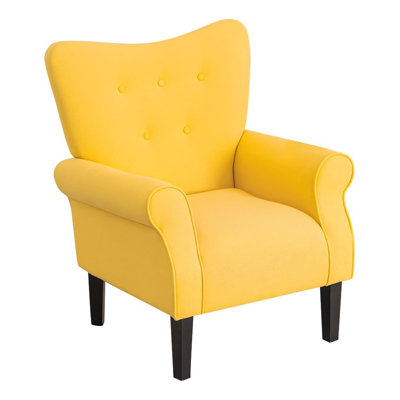 Modern Accent Chair With High Back And Button Tufted Upholstery, Solid Wood Legs Armchair For Living Room, Bedroom, And Lounge Areas
