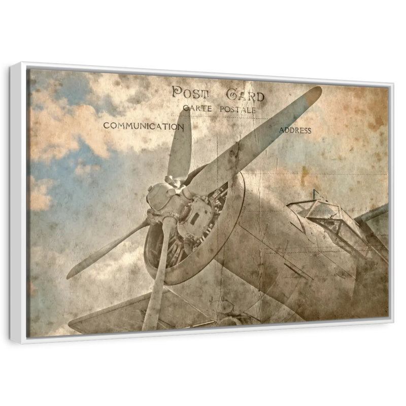 Avion rétro, Cadre flottant blanc, 13 po x 9 po