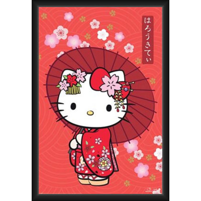 Officiellement sous licence Hello Kitty - Affiche d'art japonaise encadrée - 24 x 36 pouces - Cadre en bois d'ingénierie robuste avec verre plexi - prêt à être accroché