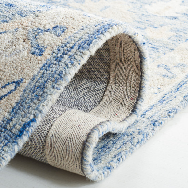 Micro-Loop Oriental Area Rug In Blue / Ivory, Rectangle 91 x 152 cm