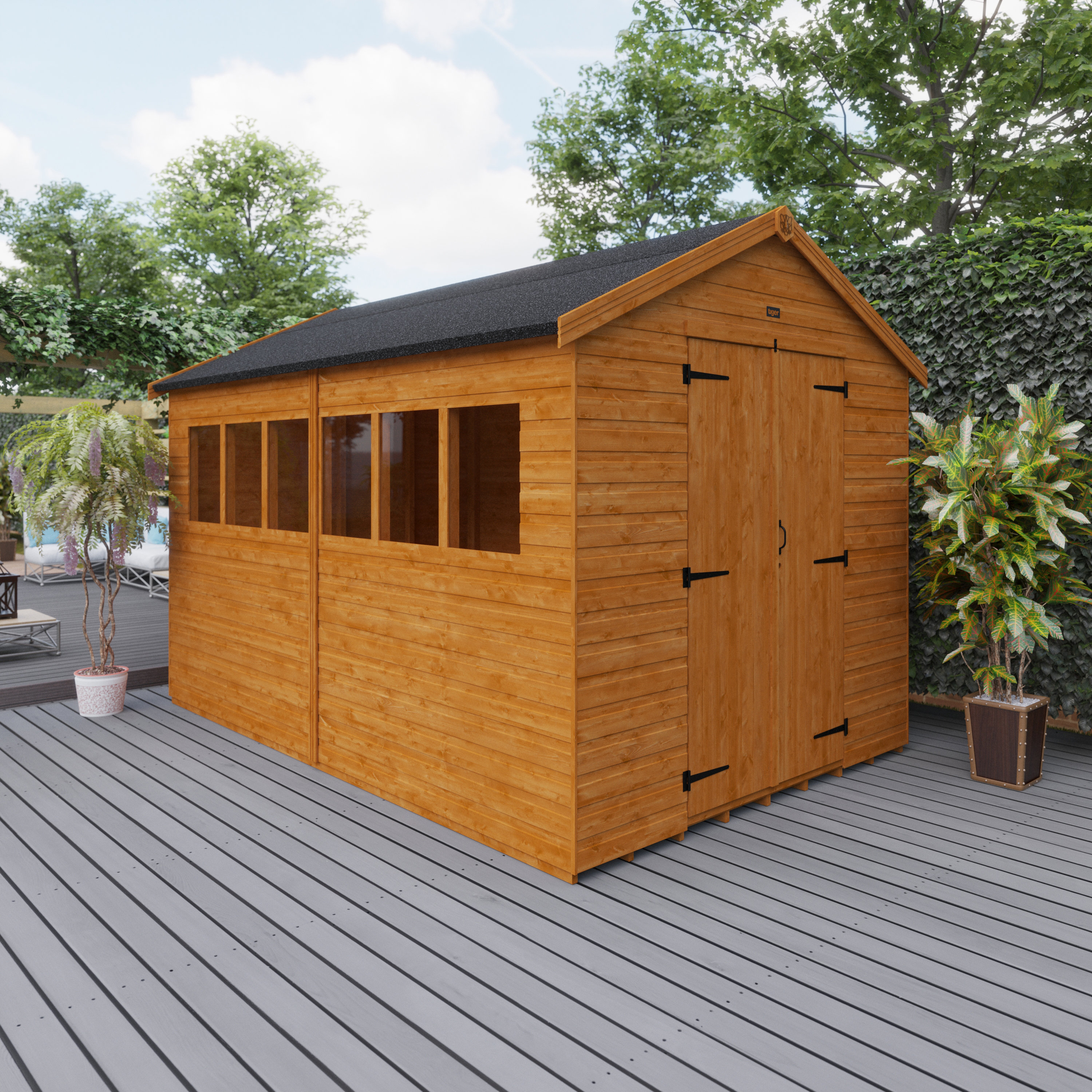 Tiger Sheds 8 ft. W x 12 ft. D Solid Wood Shiplap Apex Garden Shed