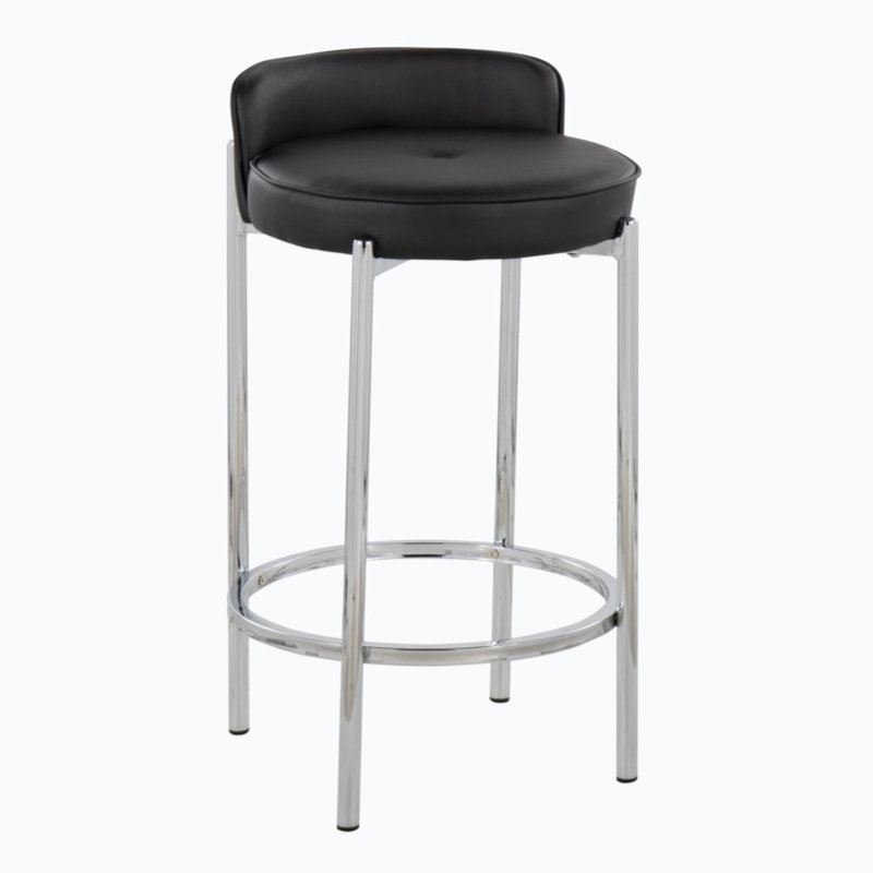 Chloe Luxe Black Leather 29'' Bar Stool with Gold Metal Base