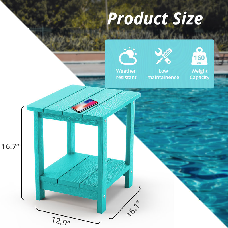 Table de bout HDPS Adirondack à 2 niveaux, table d'appoint d'extérieur résistante aux intempéries pour patio, piscine et pelouse