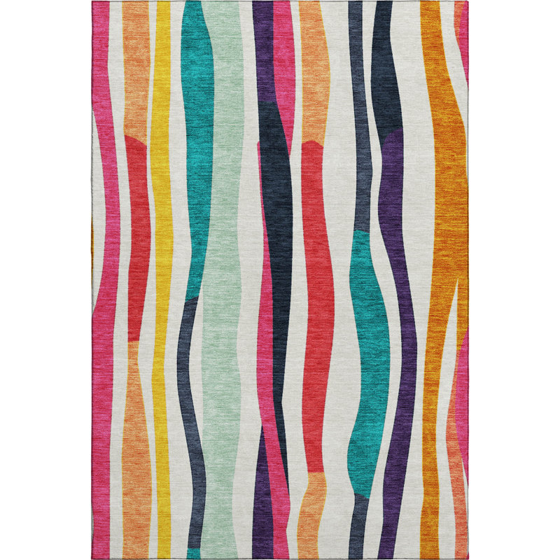 Premium Machine Washable Mayfield AMF2188 Striped Rug, Ivory, 10' x 14'