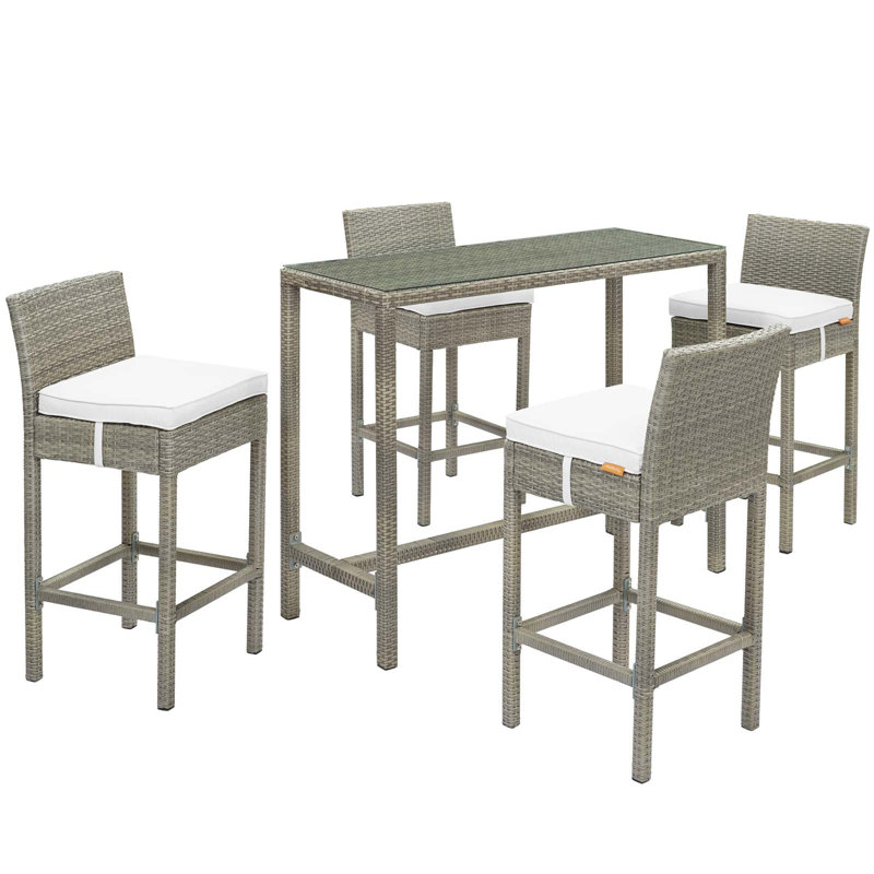 Ensemble de patio extérieur en osier gris anthracite 5 pièces Conduit, Blanc