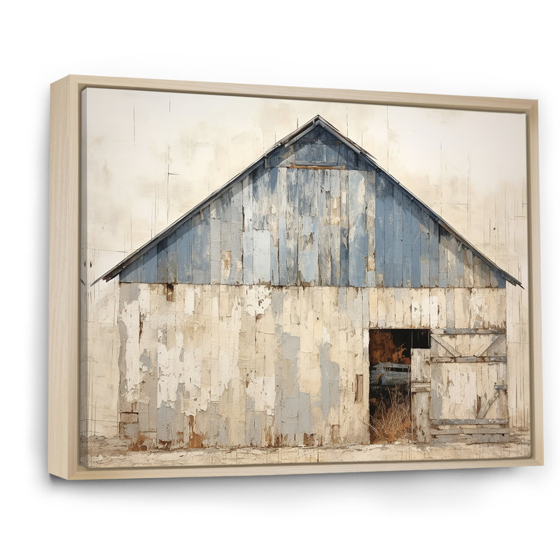 Beige et bleu grange - art mural de grange, H 30 po x l 40 po x P 1,5 po, Cadre naturel flottant