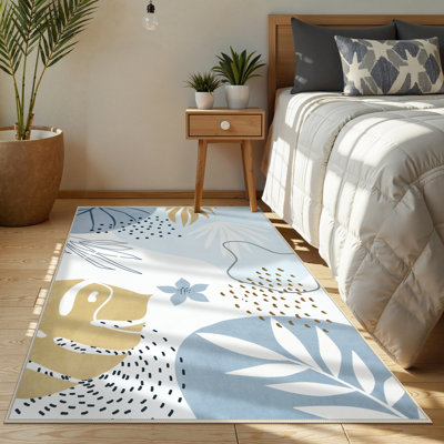 Tapis lavable à la machine à imprimé floral Kaldi avec envers antidérapant pour salon, salle à manger et chambre à coucher