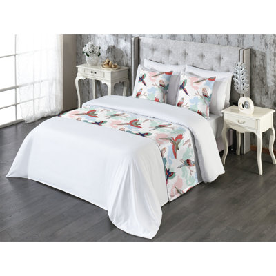 Ambesonne Birds and Nature Bed Runner Set Wild Jungle Parrot White Multicolor