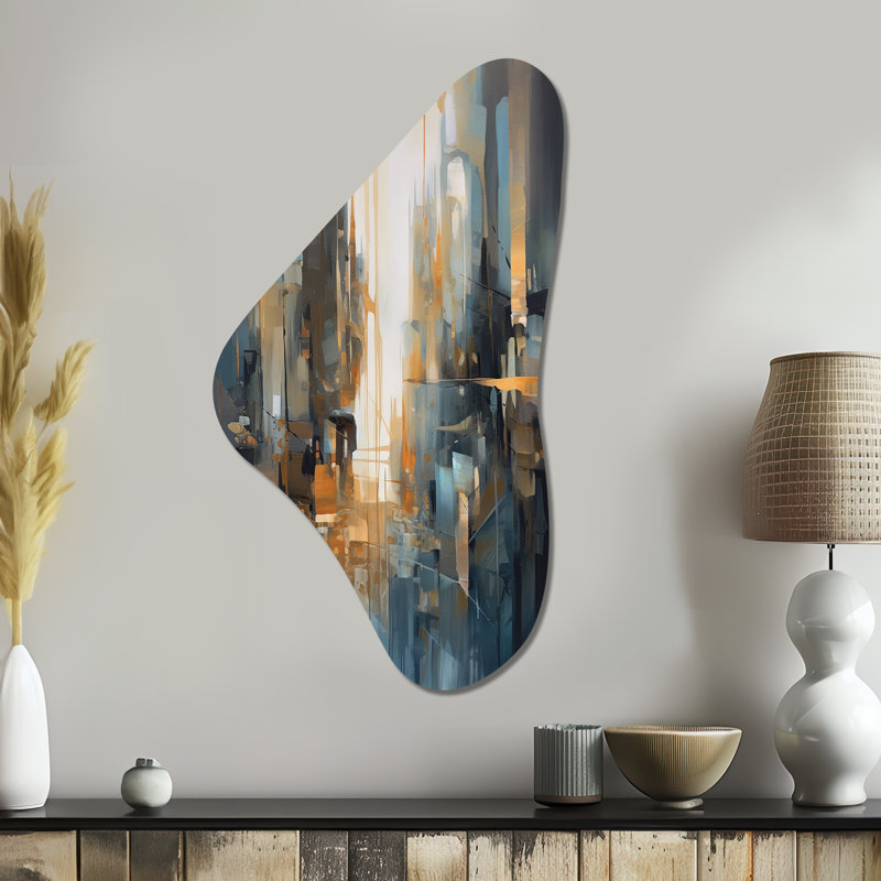Mélange géométrique orange bleu - Art mural minimaliste de forme irrégulière en métal, reproduction d'art asymétrique moderne