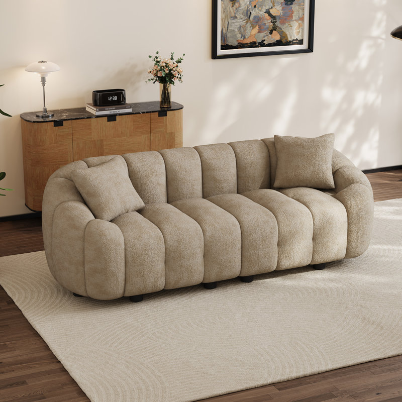 Canapé rembourré capitonné à siège profond , H 27,8 po x l 91,5 po x P 36 po, Marron clair