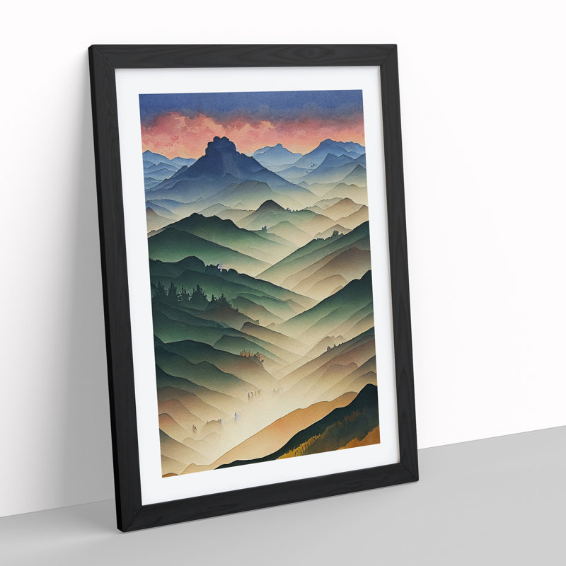 Misty Mountain Landscape - Framed Print, Black, 64cm H x 46cm W x 2cm D