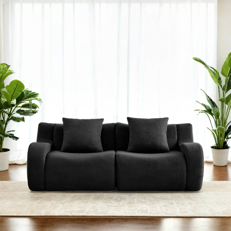 Soft Teddy Fabric Bone-free Two-seater Sofa, Black