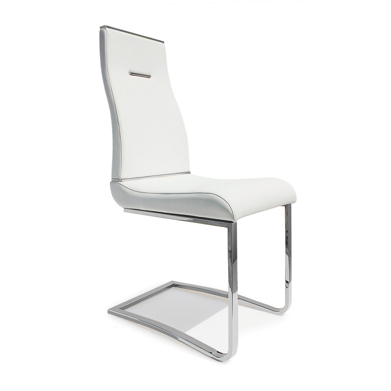 16.5'' H Faux Leather Upholstered Cantilever Chair, Chrome, White