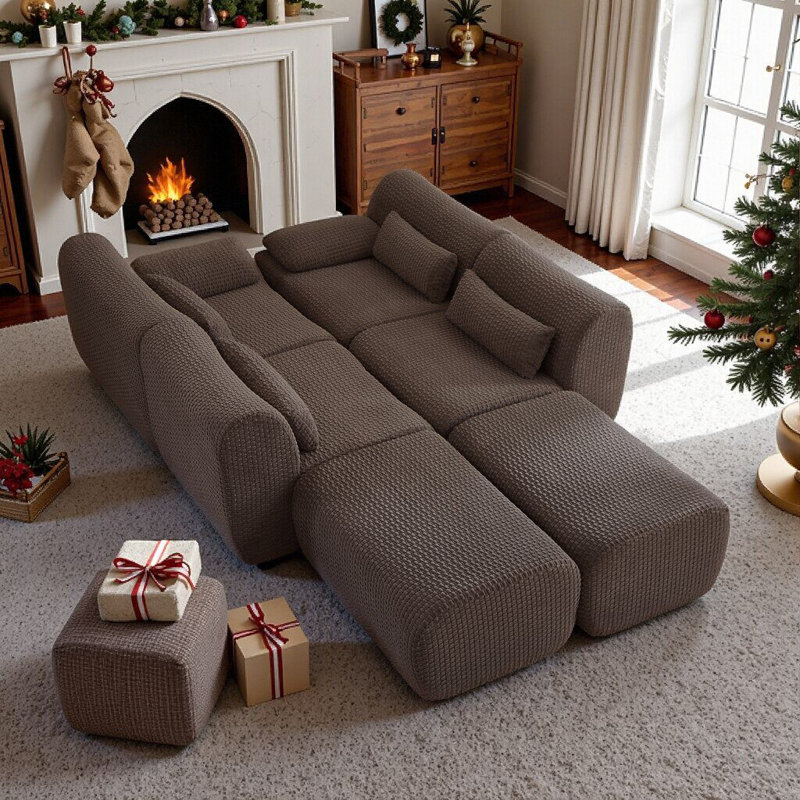 Plush Cloud Couch-Inspired Sofa With Pocket Spring Support For Living Room, Brown, 6