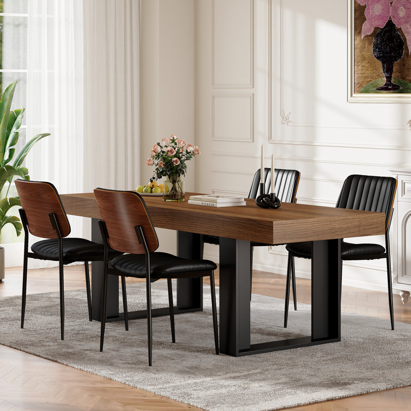 4 - Person Dining Table Sets With Rectangular Extendable Dining Table & 4 Upholstered Chairs, Black, Brown