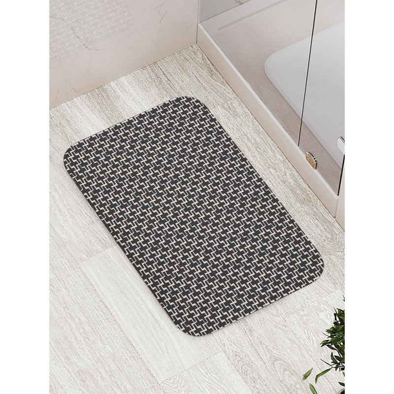 Black and White Geometric Pattern Bath Mat with Non-Slip Backing