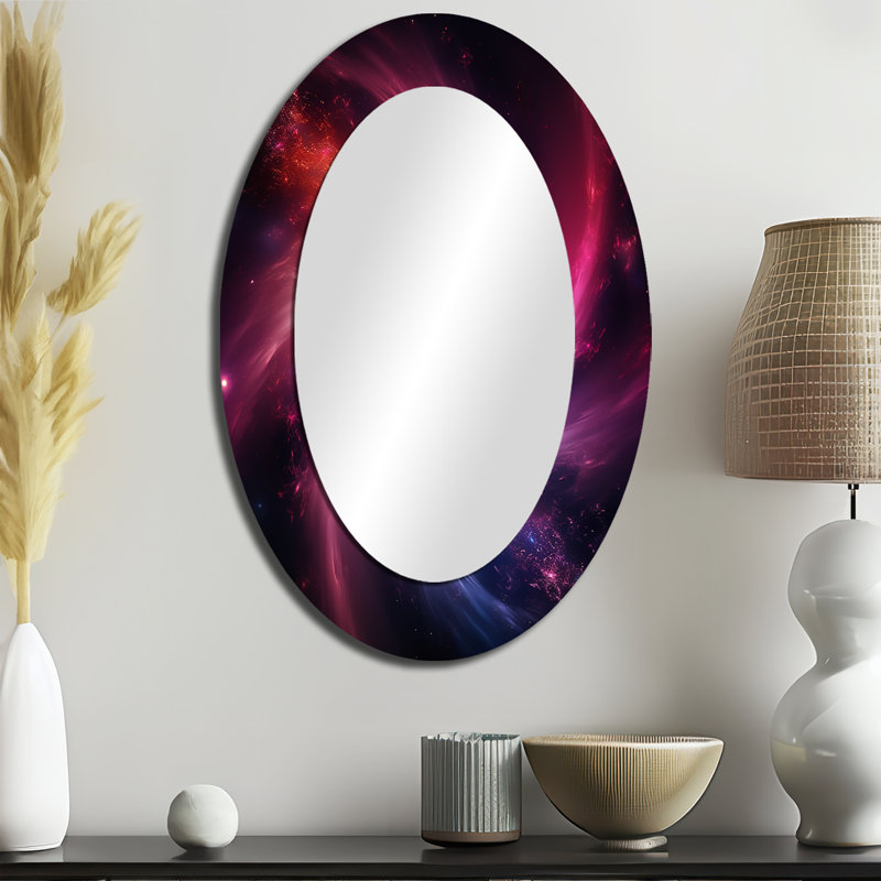 Décoration de miroir mural ovale rose et noir, 36 po x 24 po