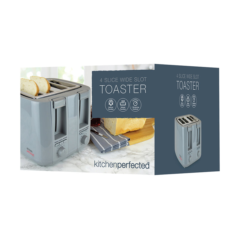 Kitchenperfected 4 Slice Extra-Wide Slot Toaster - Cream, Grey