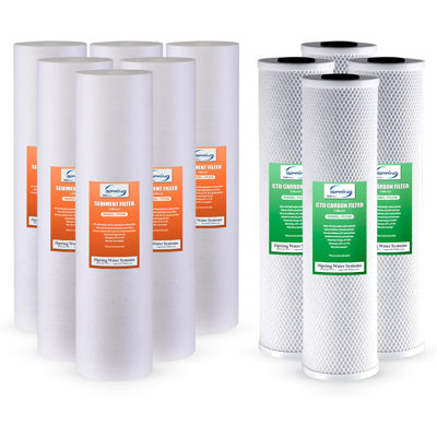 iSpring F10CRO1000 4.5'' x 20'' Tankless Commercial Reverse Osmosis Water Filter 1-Year Replacement Cartridge Pack, 10-Piece