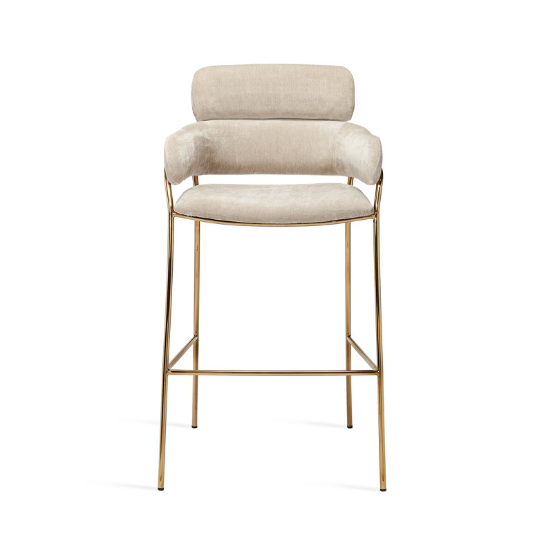 Luxurious Ocean Grey Chenille Counter Stool with Stainless Steel Frame
