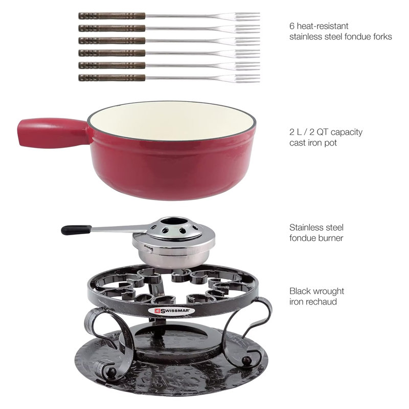 Lugano 9-Piece Fondue Set - Cherry Red, Red