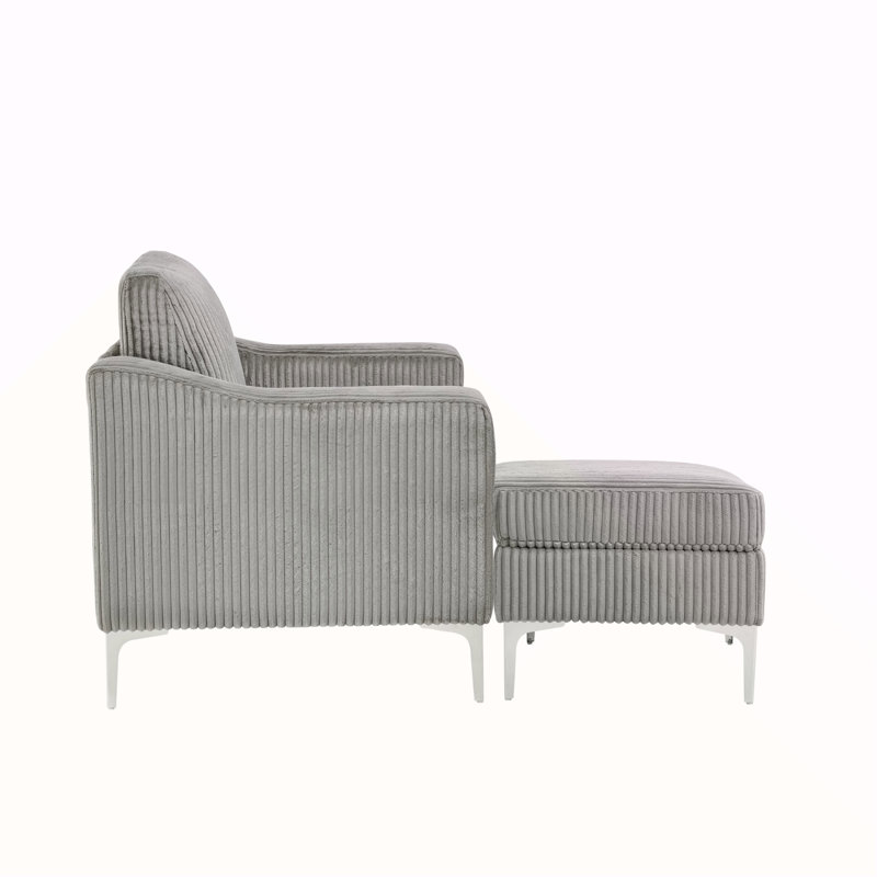 Canapé modulaire convertible en velours côtelé avec repose-pieds et canapé modulaire, gris, Gris