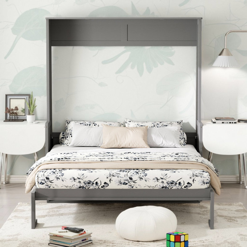 Grand lit escamotable avec bureau - Lit mural peu encombrant avec lumières DEL et charge USB, lit pliable d'une capacité de 600 lb pour les petits espaces, aucun assemblage requis